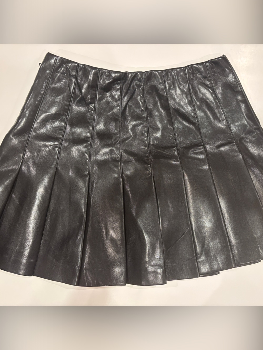 Black Faux Leather Box-Pleat Skater Skirt